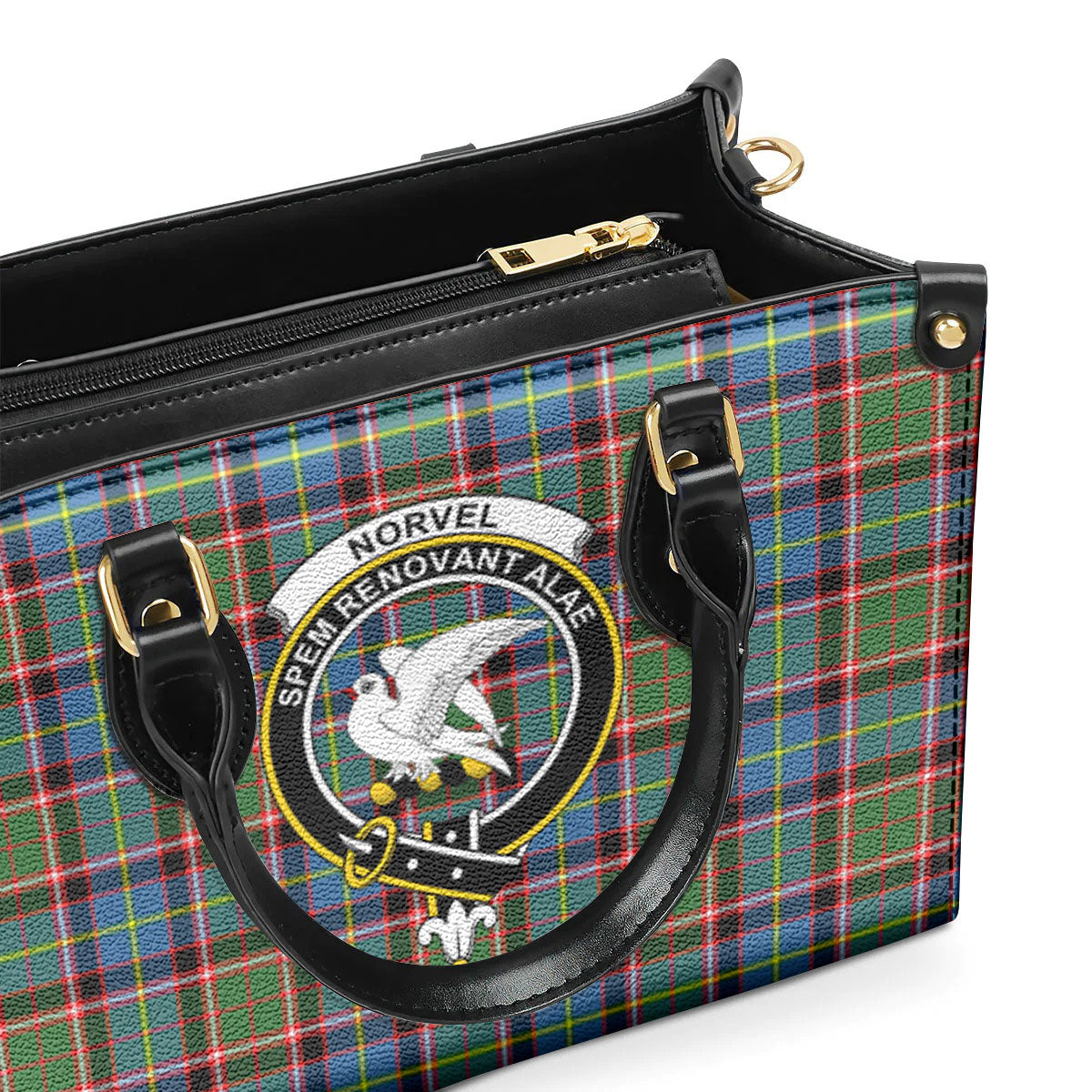 Norvel (or Norvill) Tartan Crest Leather Handbag