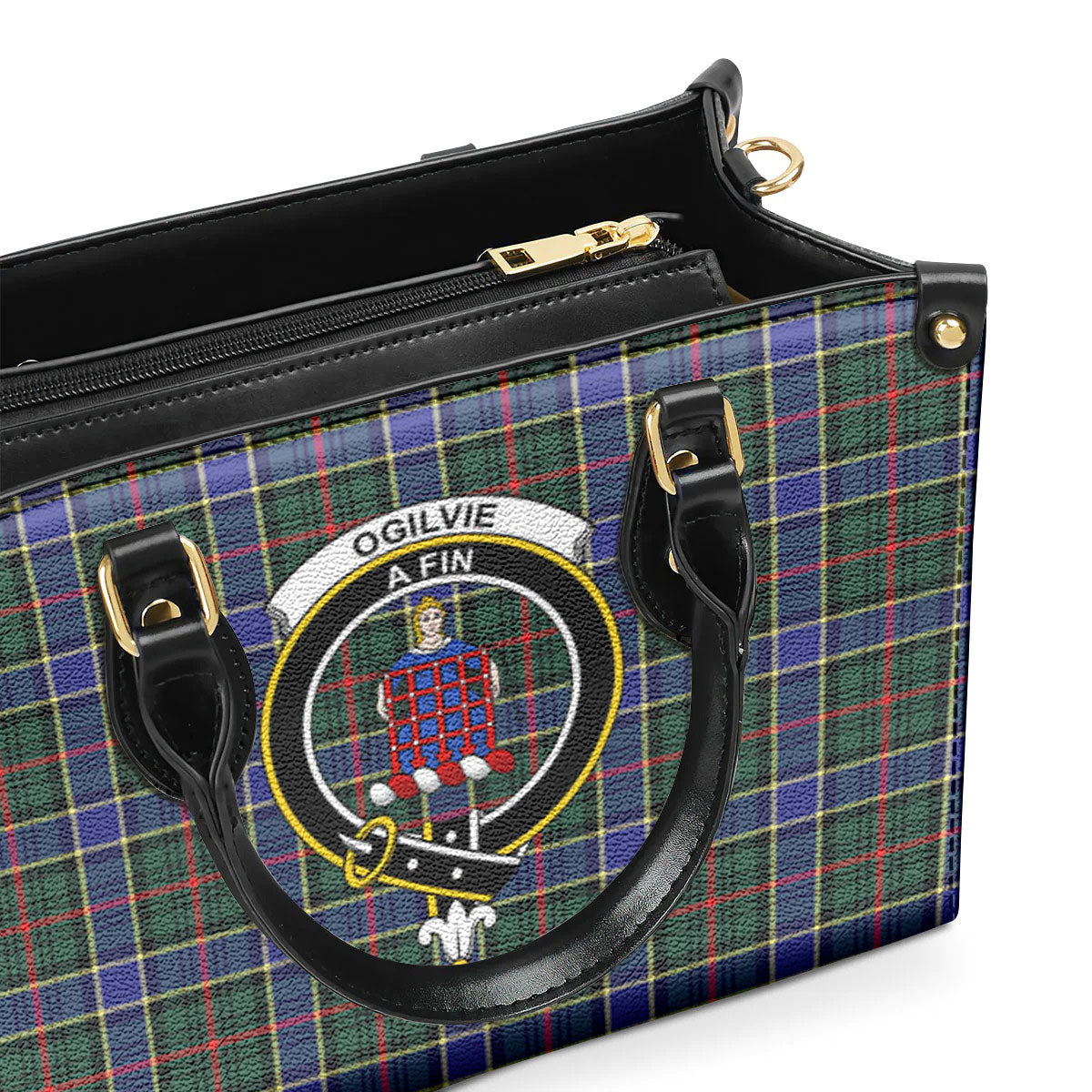 Ogilvie Hunting Modern Tartan Crest Leather Handbag