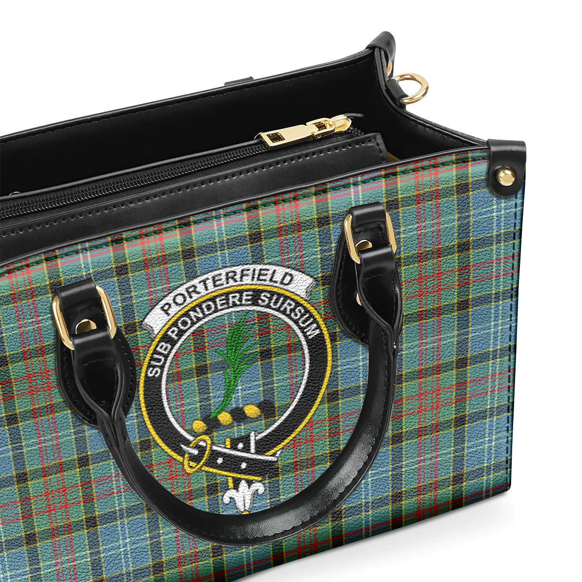 Porterfield Tartan Crest Leather Handbag