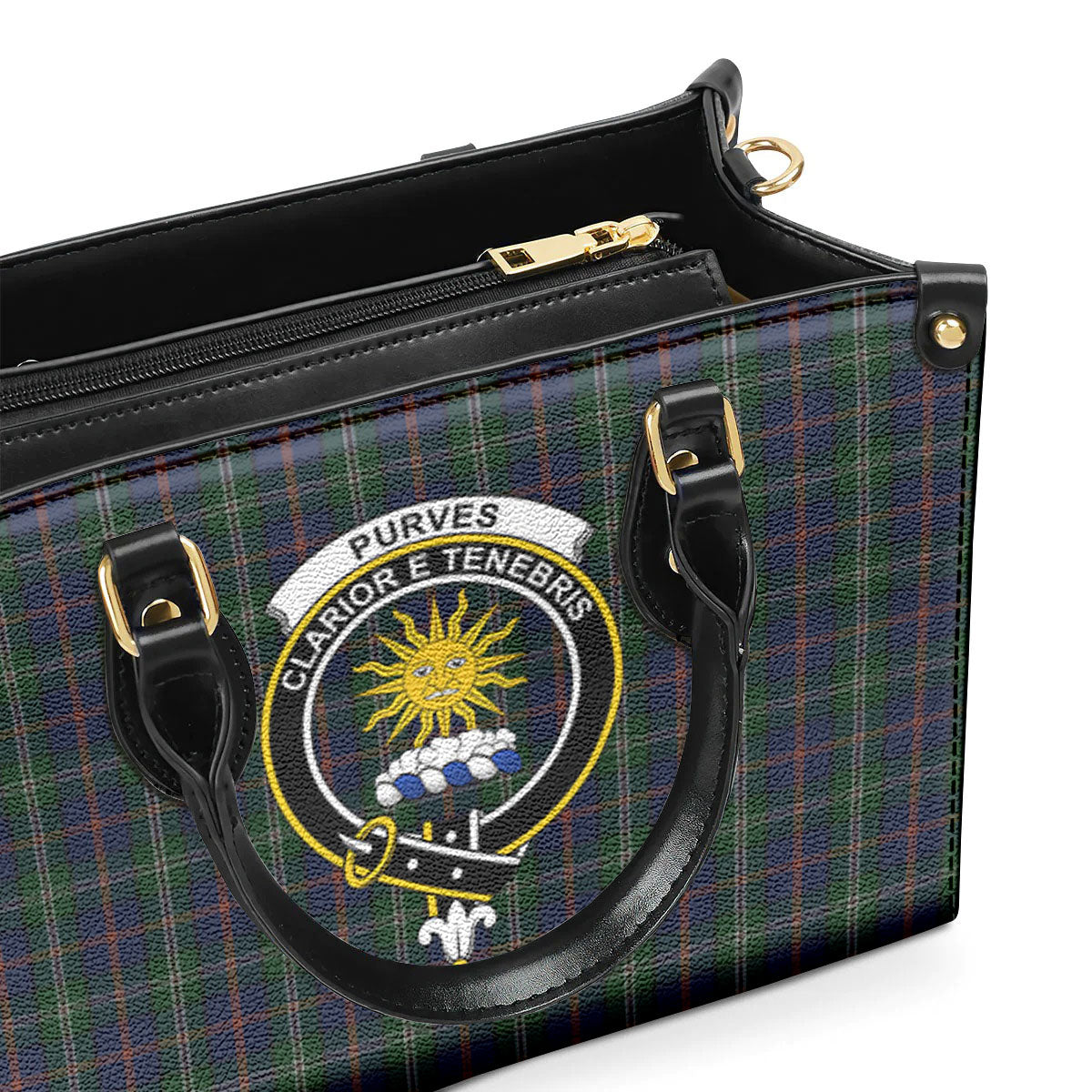 Purves Tartan Crest Leather Handbag