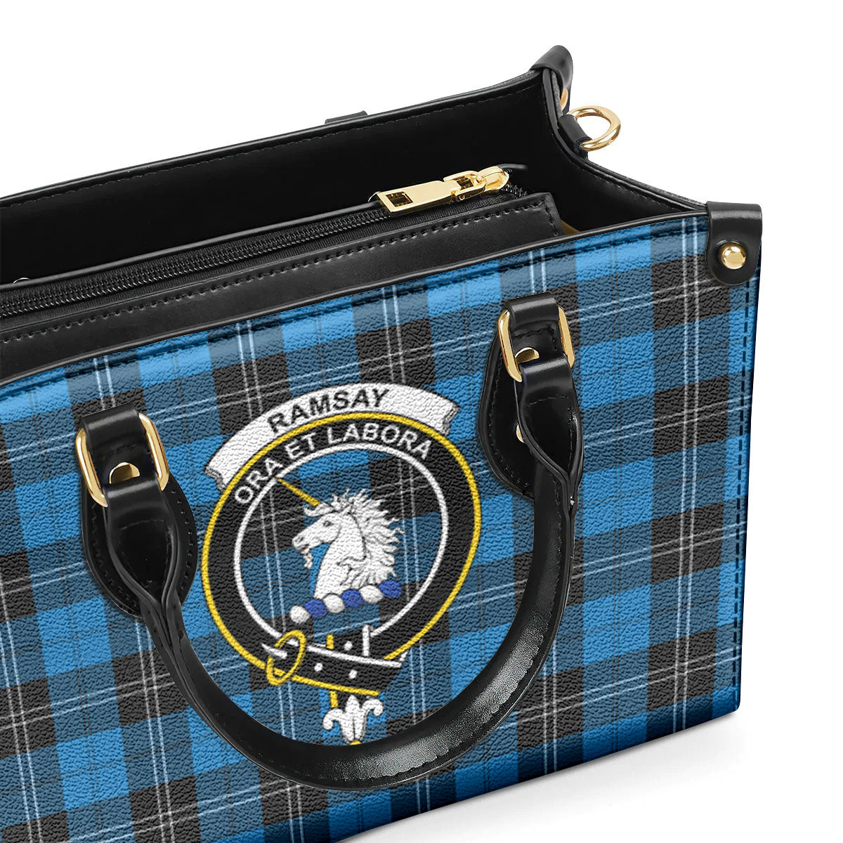 Ramsay Blue Ancient Tartan Crest Leather Handbag