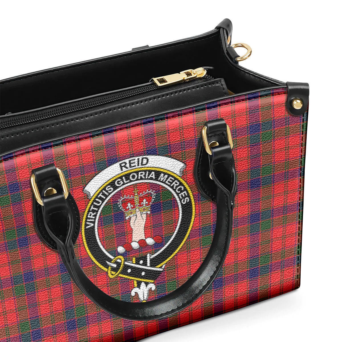 Reid Modern Tartan Crest Leather Handbag