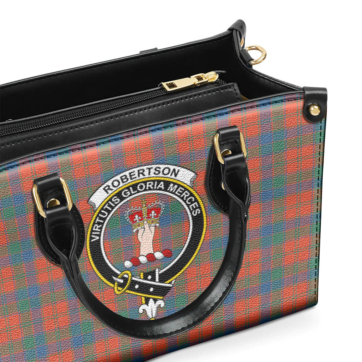 Robertson Ancient Tartan Crest Leather Handbag