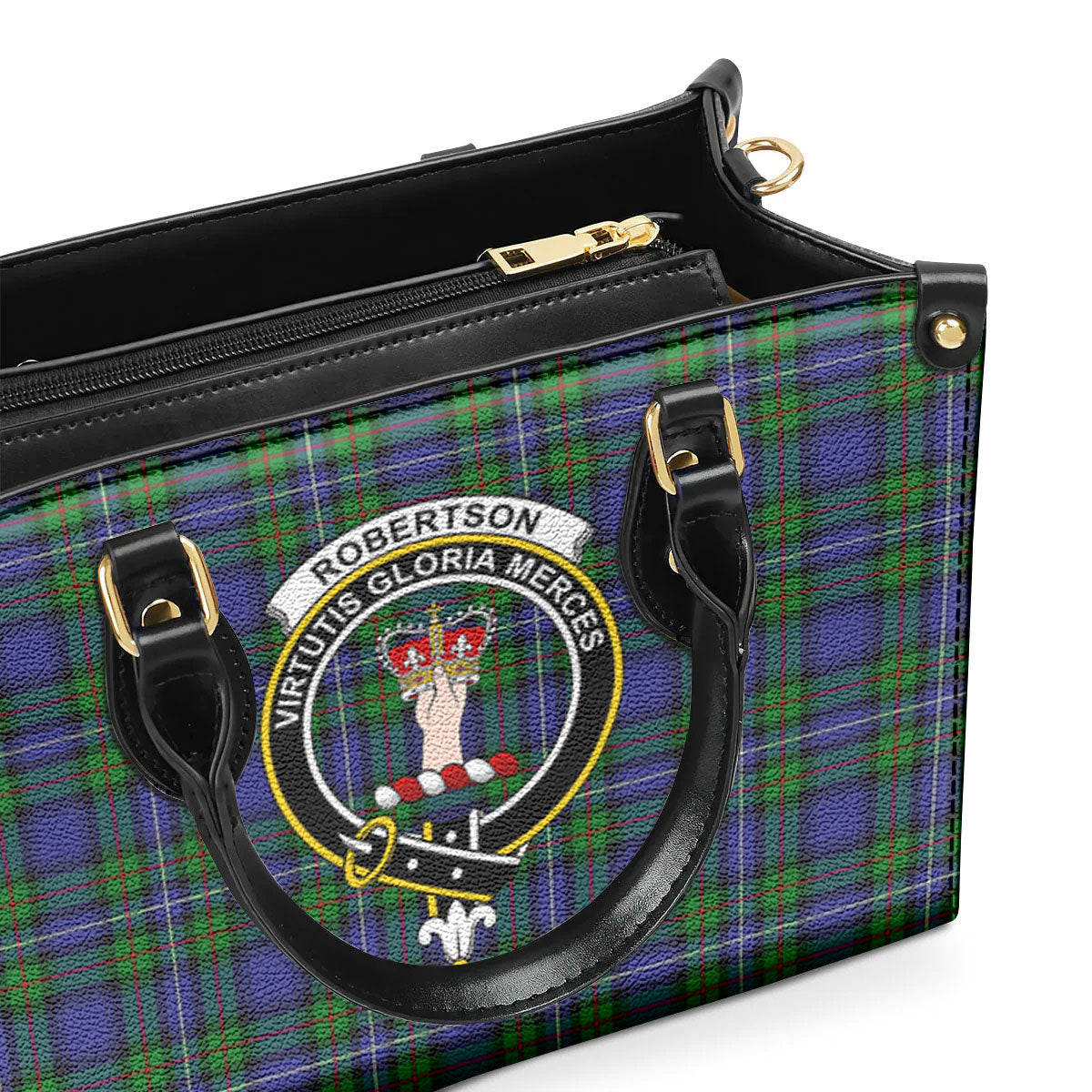 Robertson Hunting Modern Tartan Crest Leather Handbag