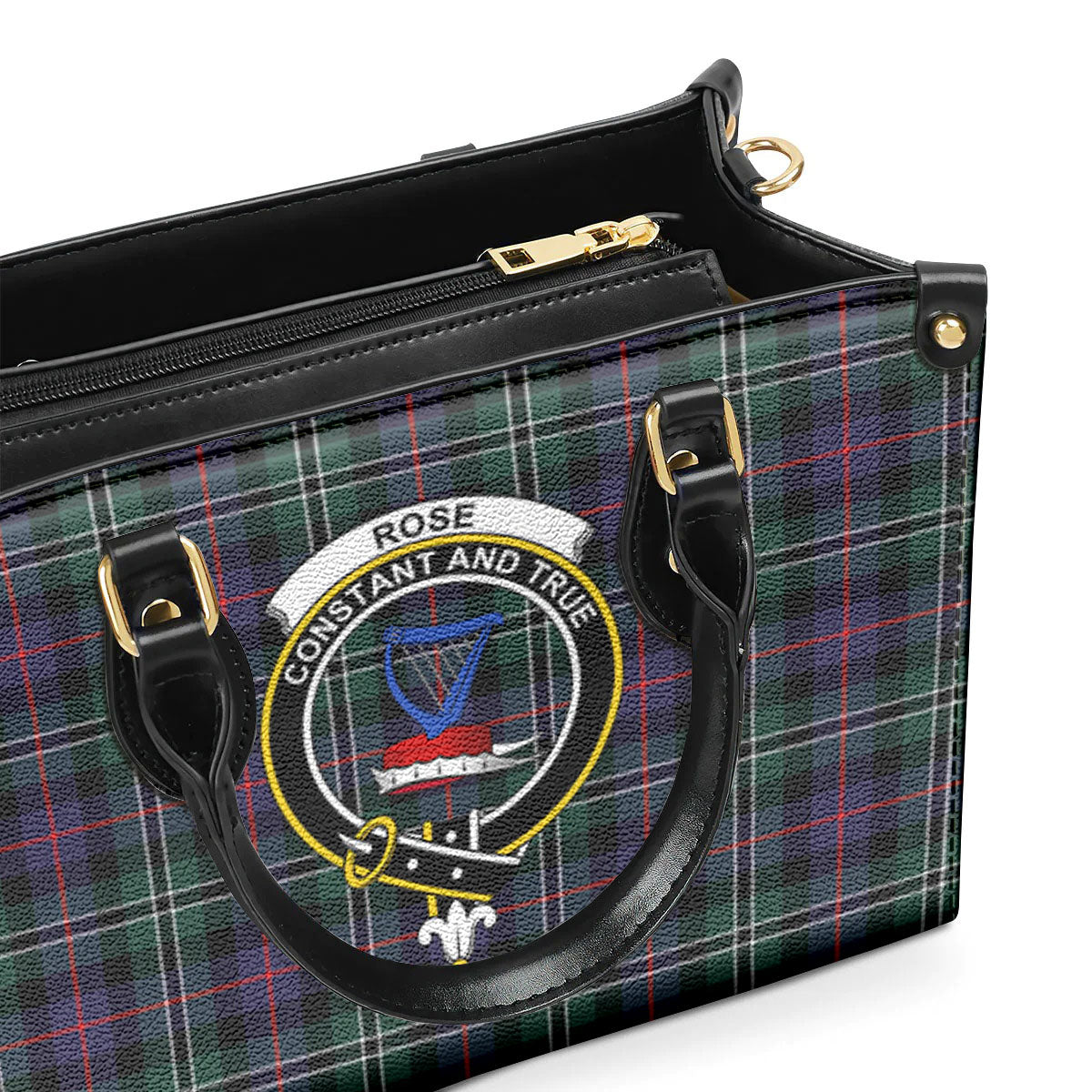 Rose Hunting Modern Tartan Crest Leather Handbag