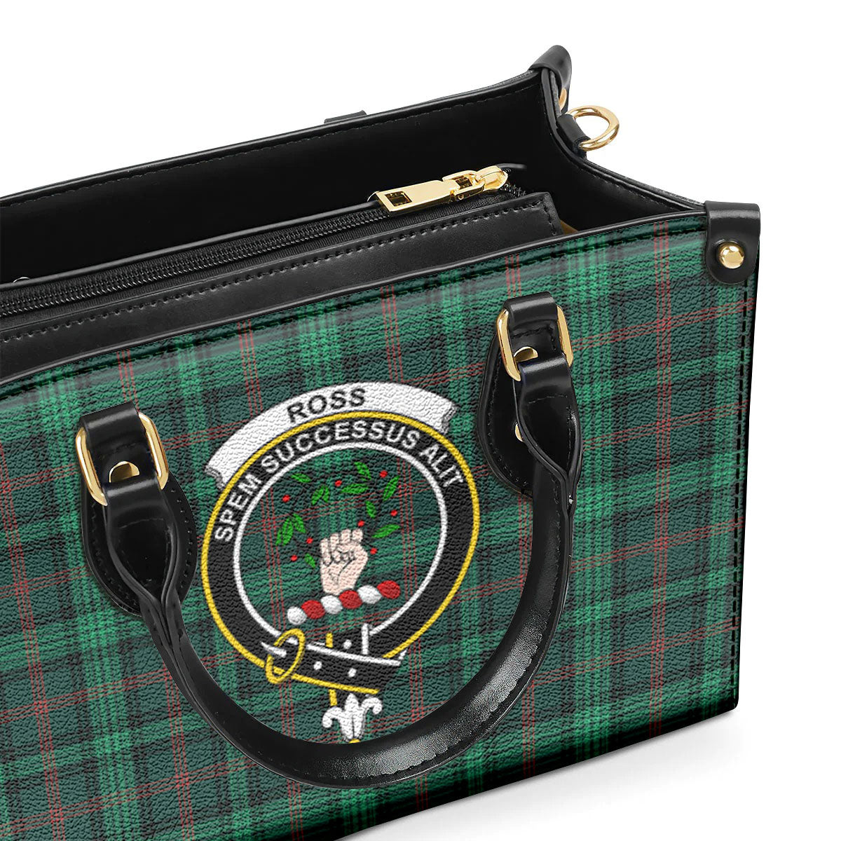 Ross Hunting Modern Tartan Crest Leather Handbag