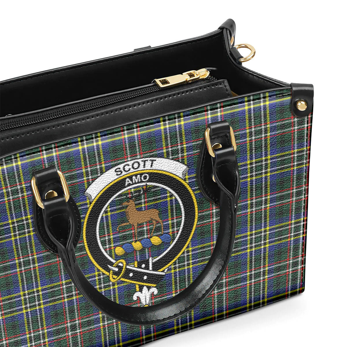 Scott Green Modern Tartan Crest Leather Handbag