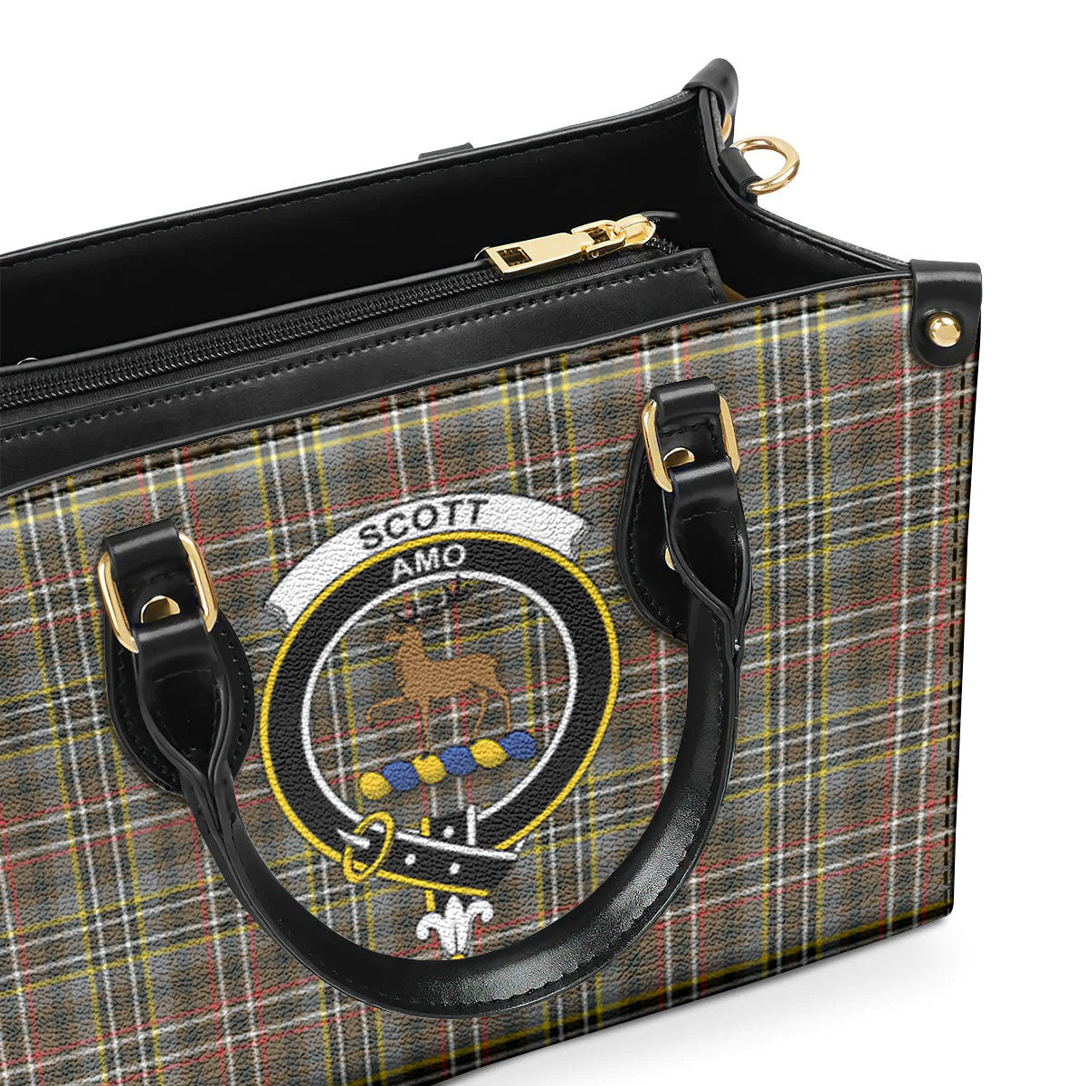 Scott Green Weathered Tartan Crest Leather Handbag