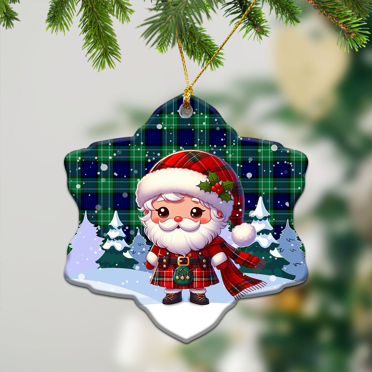 Abercrombie Tartan Christmas Ceramic Ornament - Santa Claus In Kilt Style