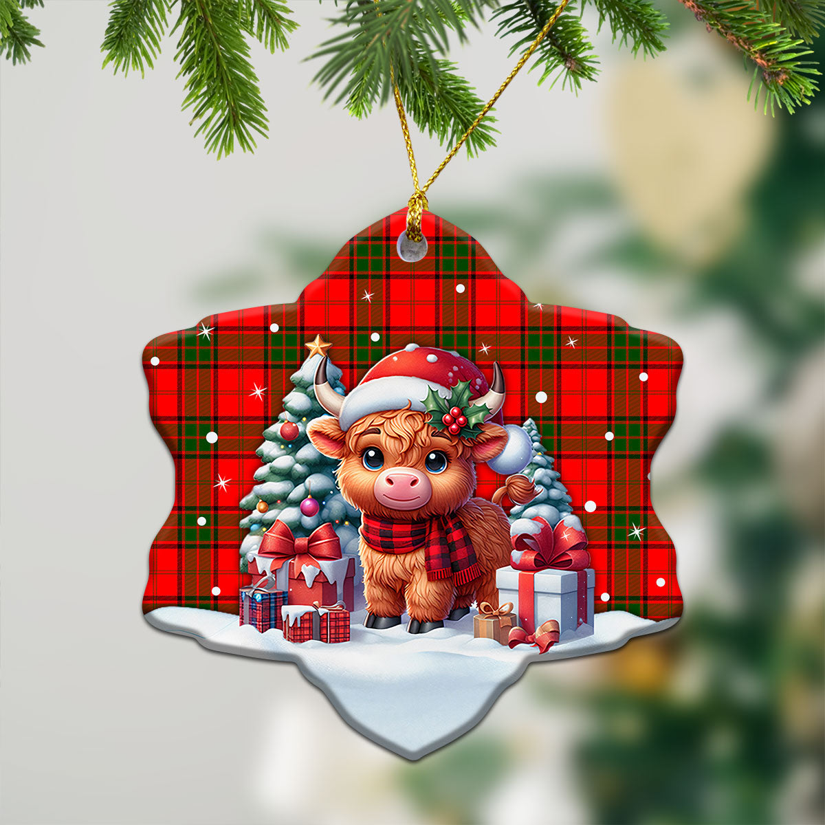 Adair Modern Tartan Christmas Ceramic Ornament - Highland Cow Winter Style