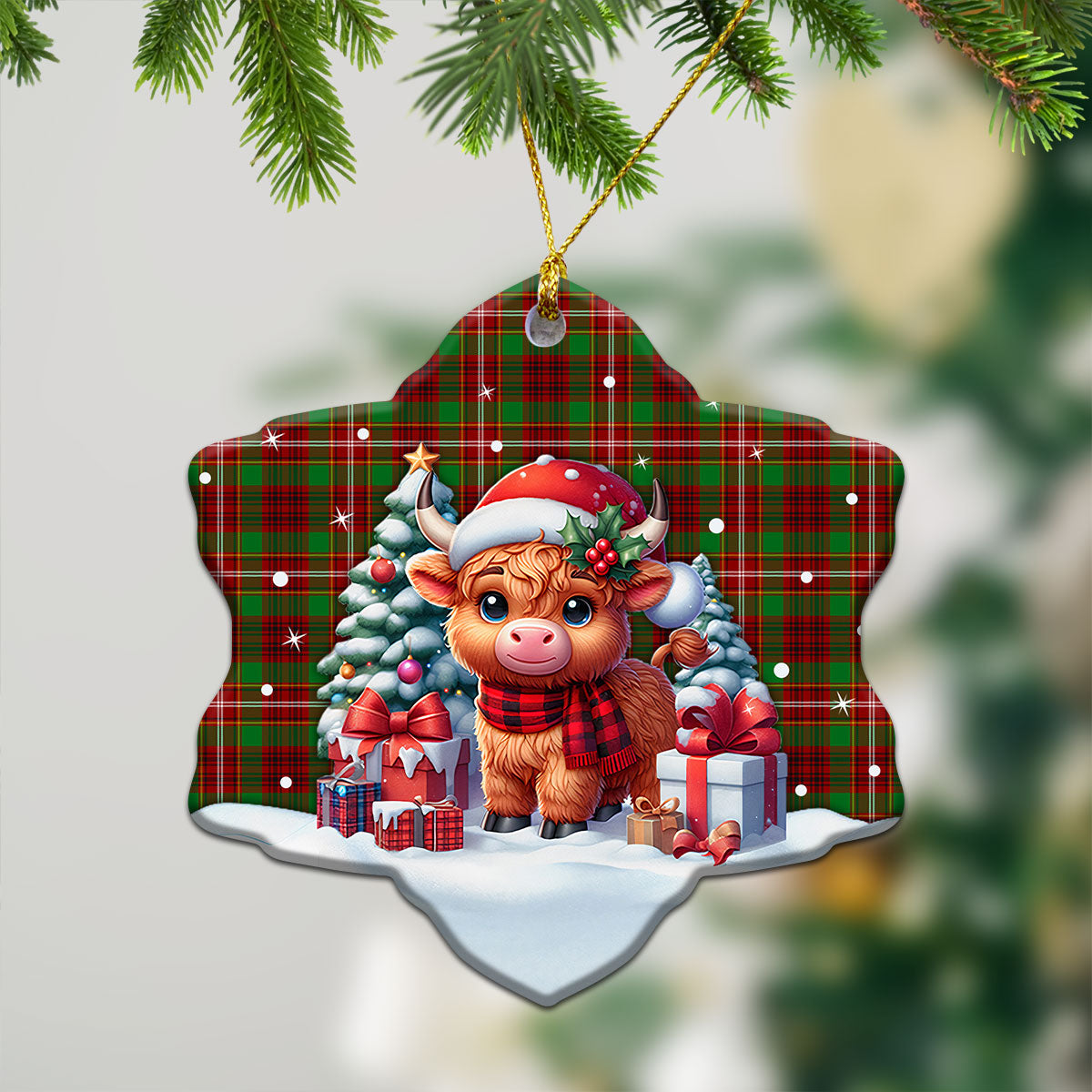 Ainslie Tartan Christmas Ceramic Ornament - Highland Cow Winter Style