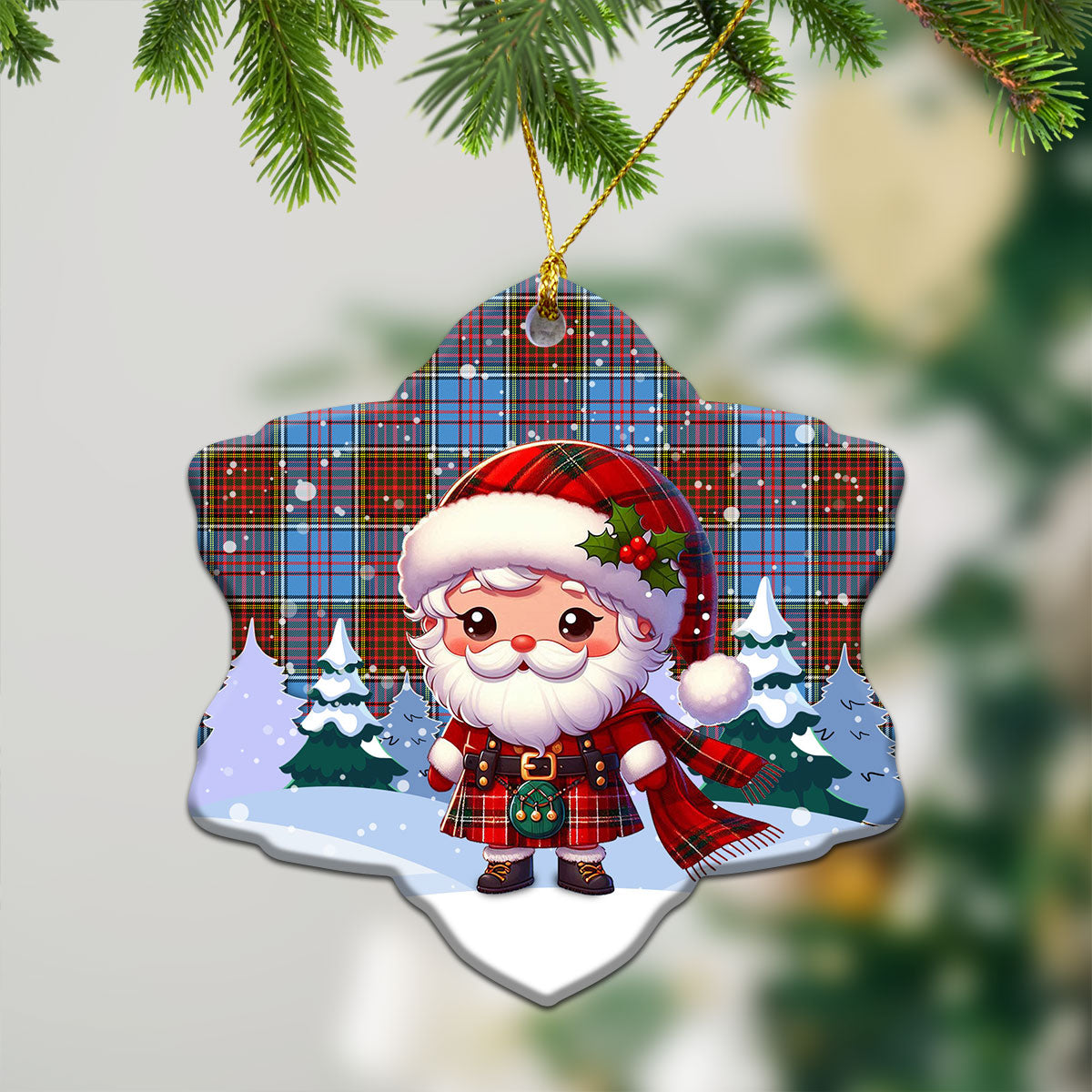 Anderson Modern Tartan Christmas Ceramic Ornament - Santa Claus In Kilt Style