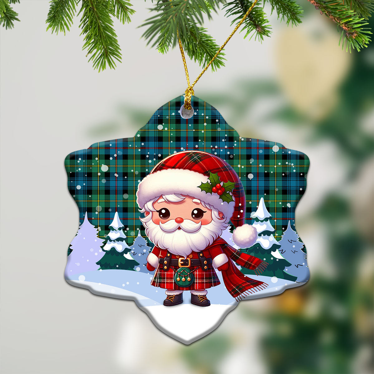 Baillie Ancient Tartan Christmas Ceramic Ornament - Santa Claus In Kilt Style