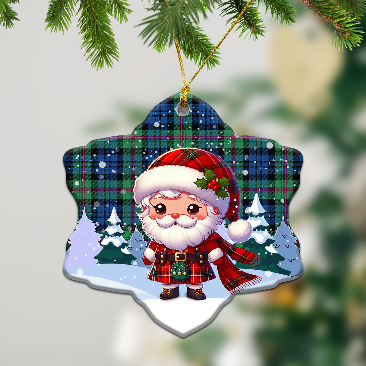 Baird Ancient Tartan Christmas Ceramic Ornament - Santa Claus In Kilt Style