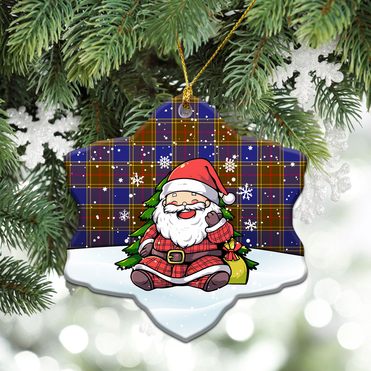 Balfour Modern Tartan Christmas Ceramic Ornament - Scottish Santa Style