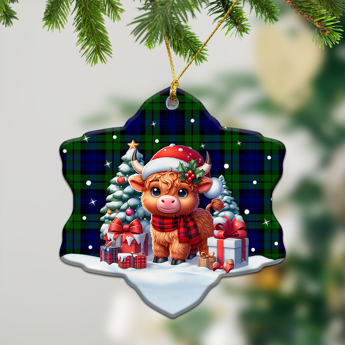 Bannatyne Tartan Christmas Ceramic Ornament - Highland Cow Winter Style