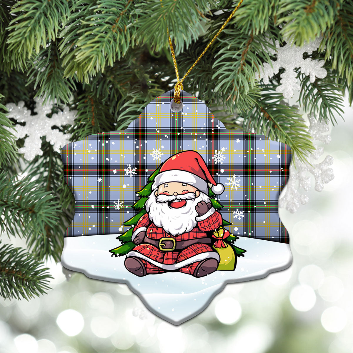 Bell of the Borders Tartan Christmas Ceramic Ornament - Scottish Santa Style