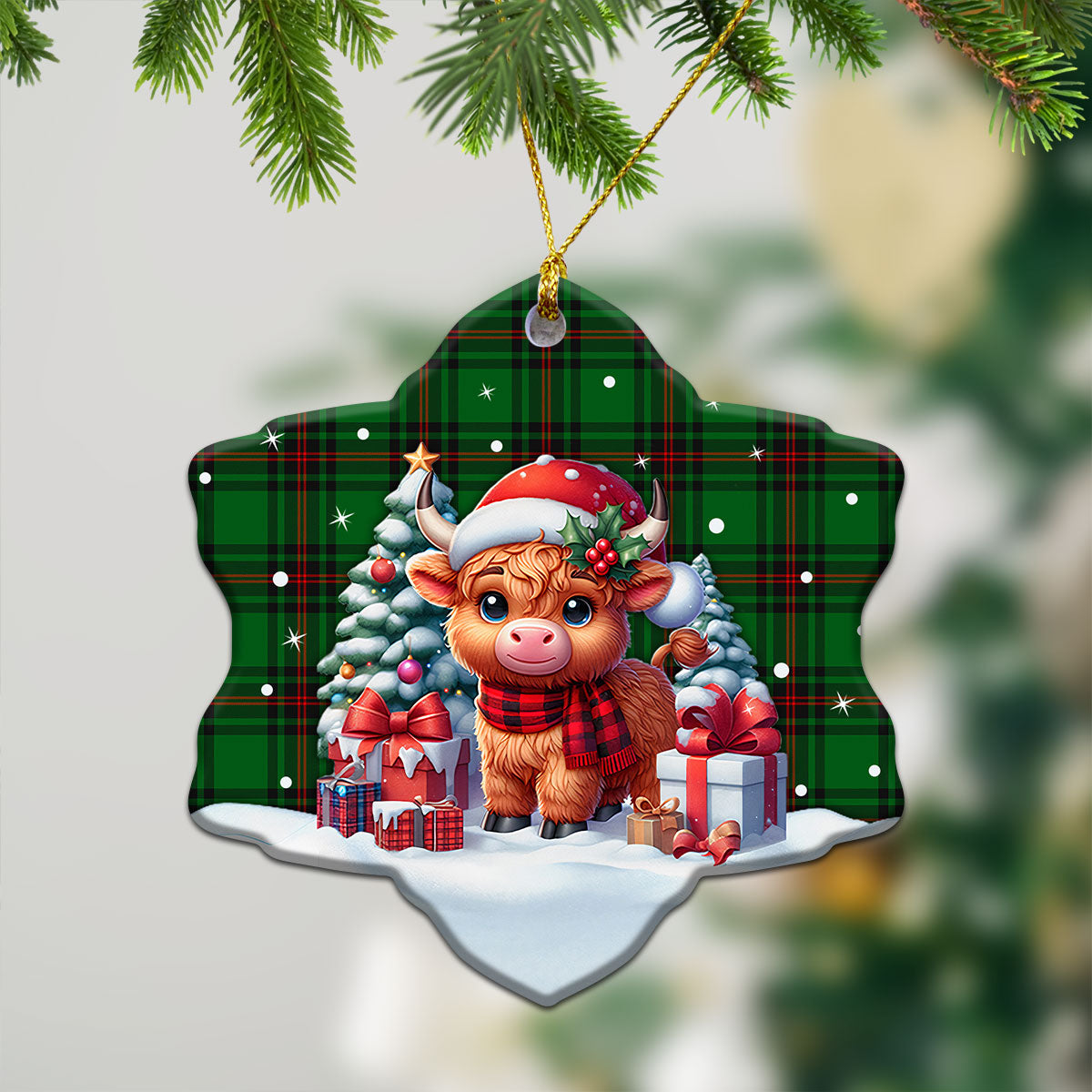 Beveridge Tartan Christmas Ceramic Ornament - Highland Cow Winter Style