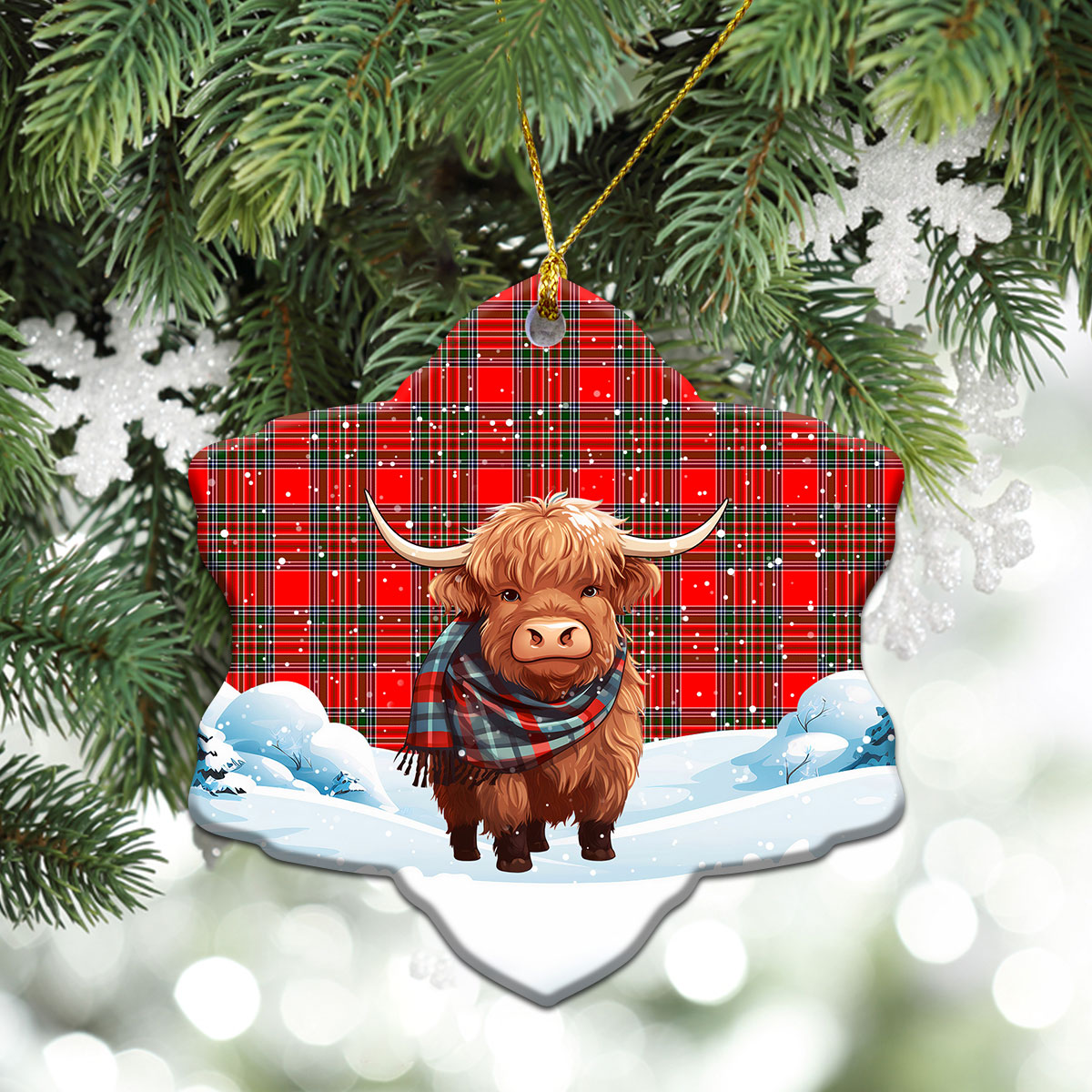 Binning (of Wallifoord) Tartan Christmas Ceramic Ornament - Highland Cows Snow Style