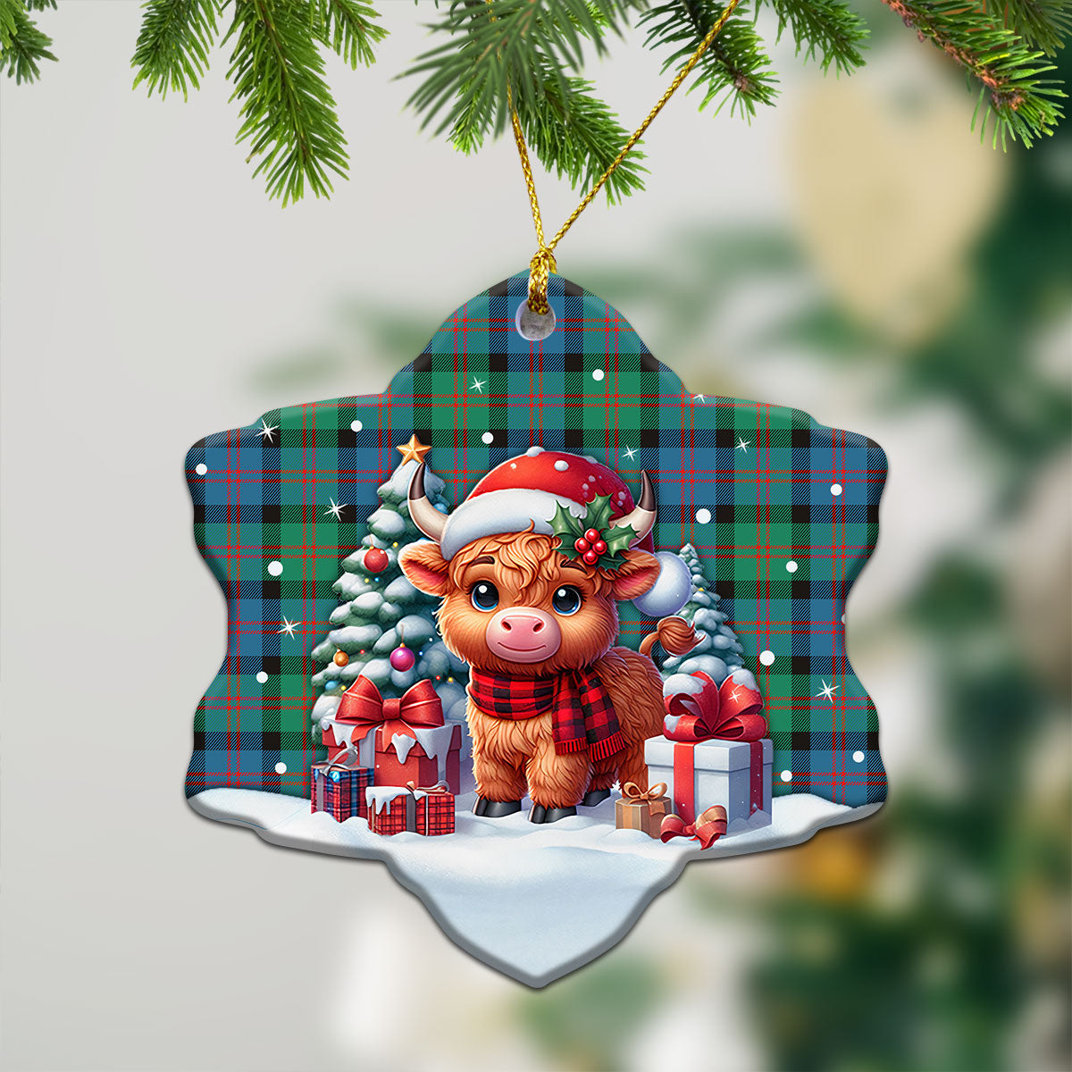 Blair Ancient 01 Tartan Christmas Ceramic Ornament - Highland Cow Winter Style