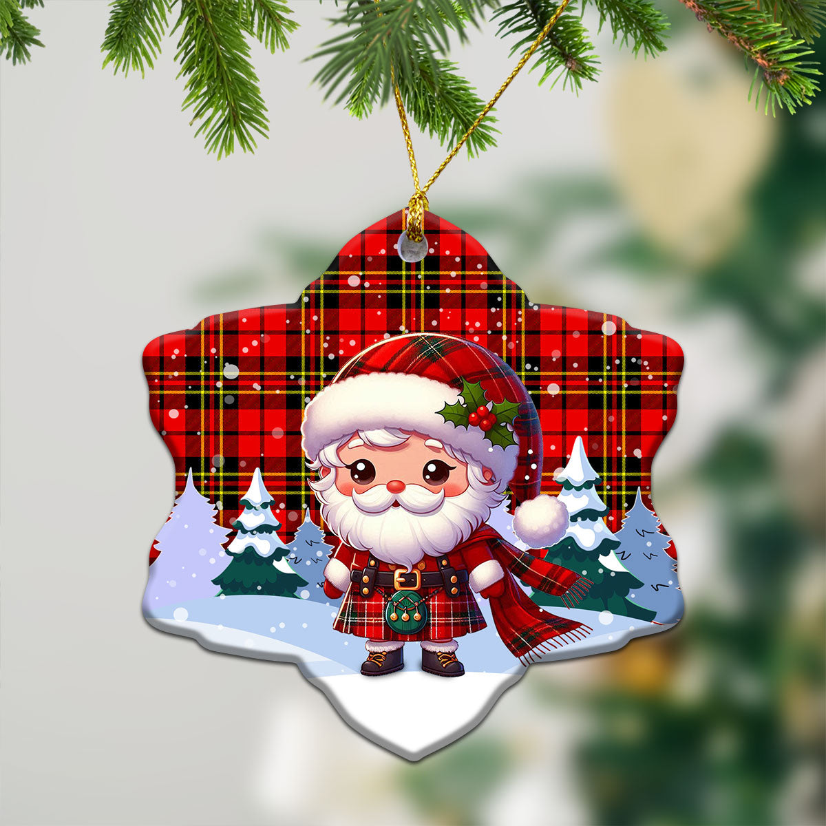 Brodie Modern Tartan Christmas Ceramic Ornament - Santa Claus In Kilt Style