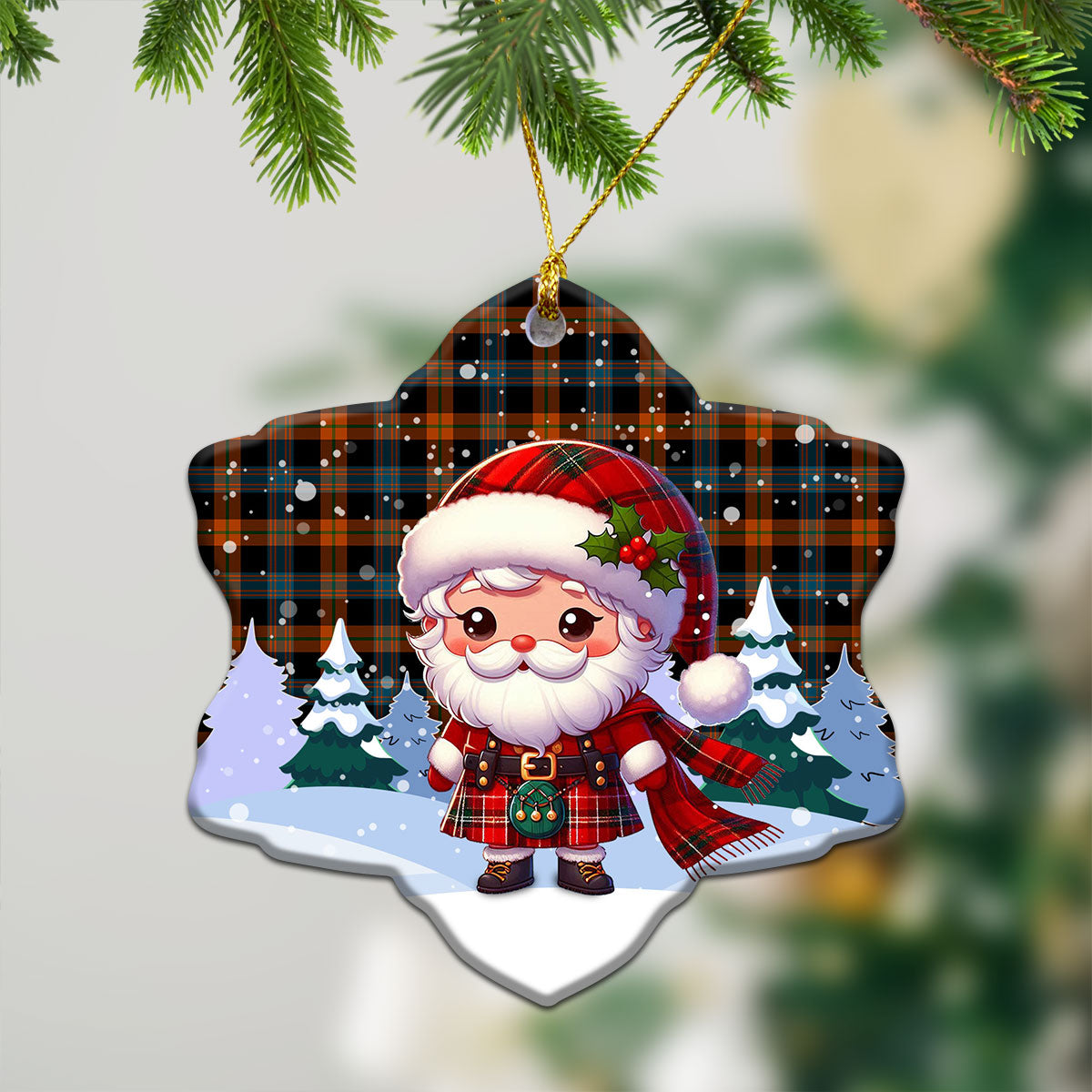 Broun Ancient Tartan Christmas Ceramic Ornament - Santa Claus In Kilt Style