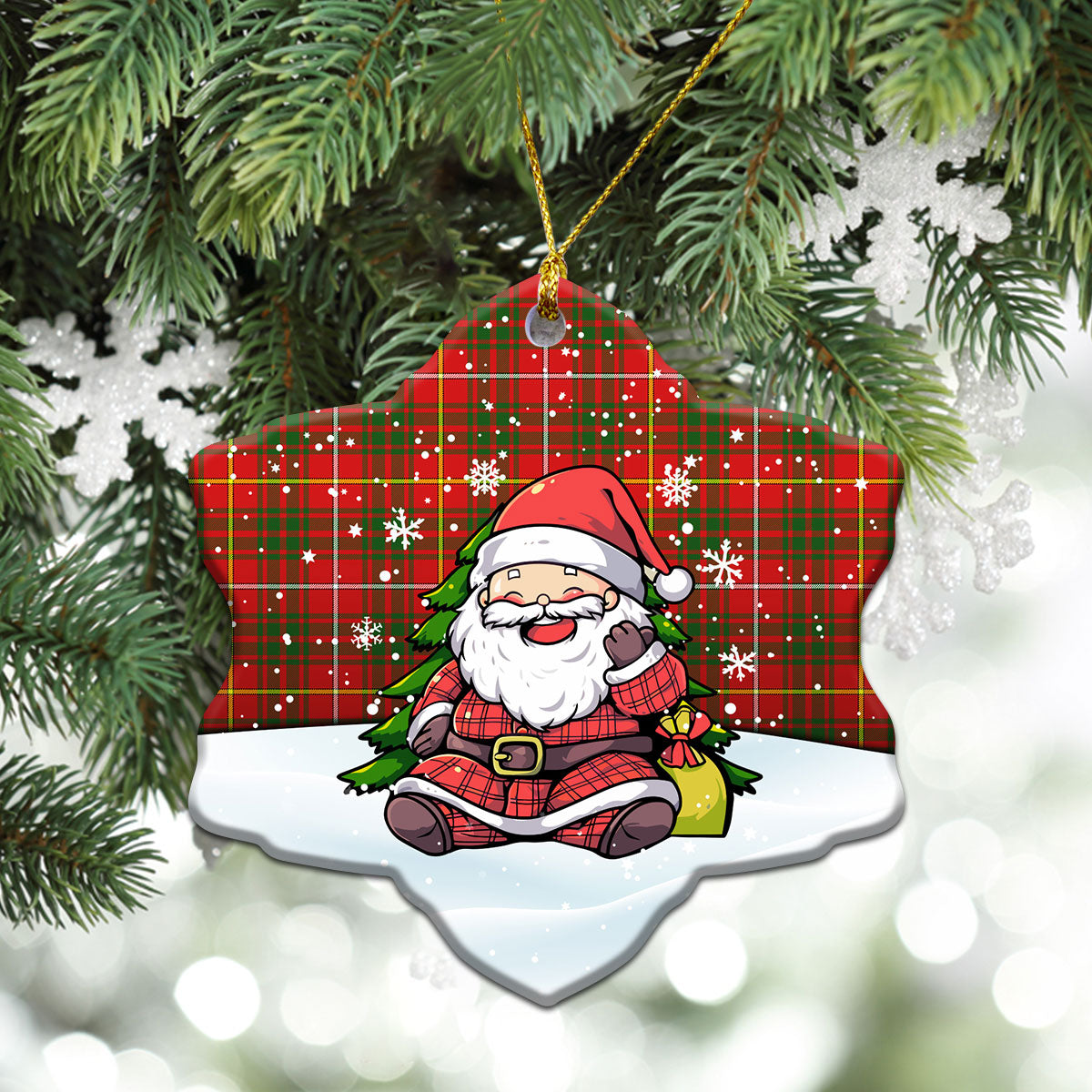 Bruce Modern Tartan Christmas Ceramic Ornament - Scottish Santa Style