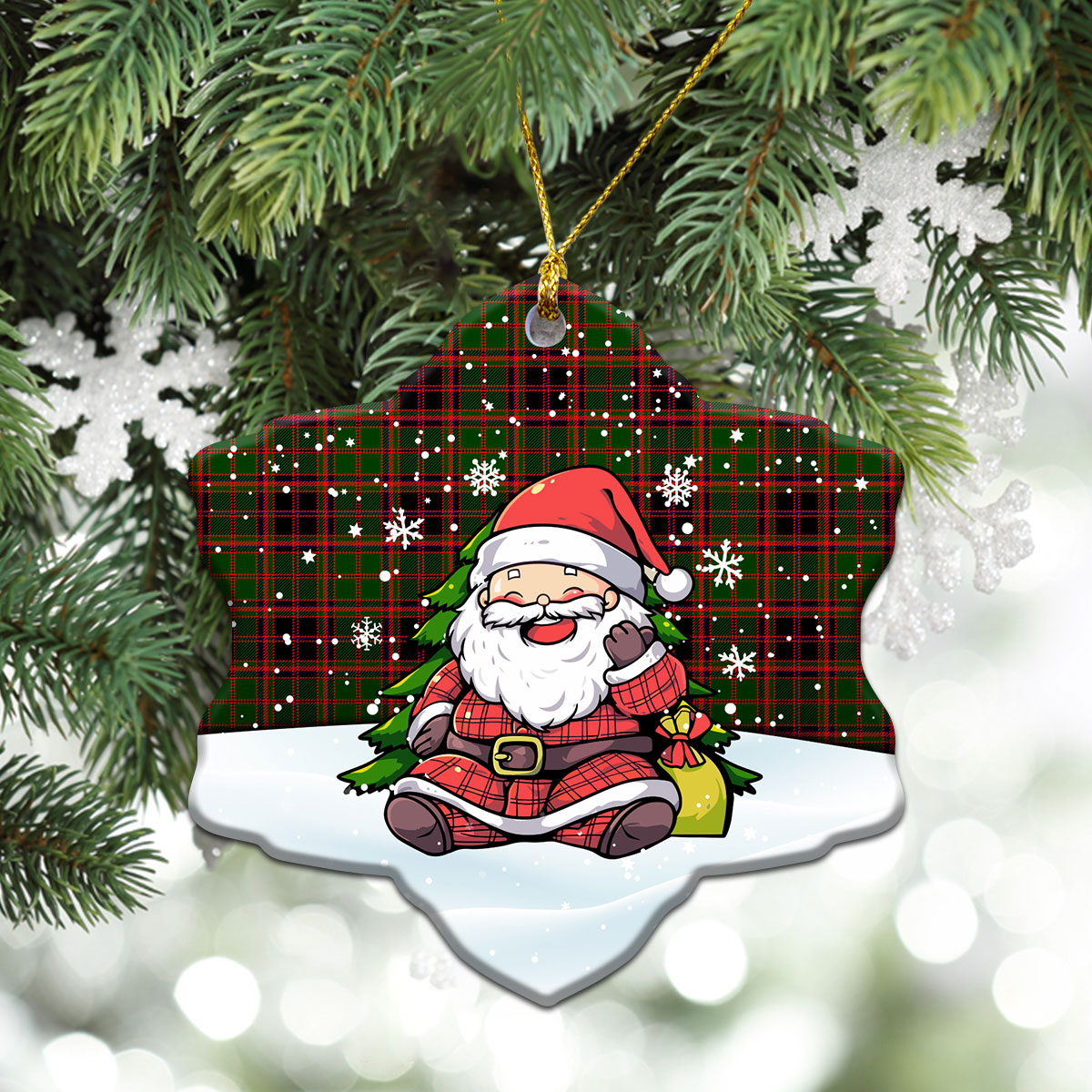 Buchan Modern Tartan Christmas Ceramic Ornament - Scottish Santa Style