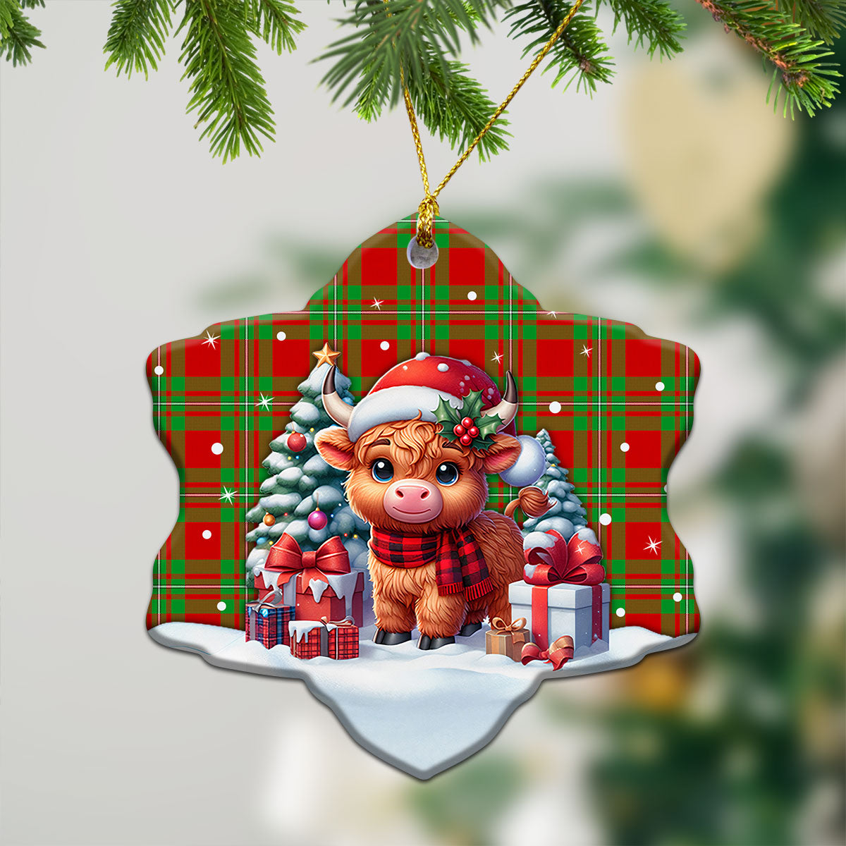 Callander Tartan Christmas Ceramic Ornament - Highland Cow Winter Style