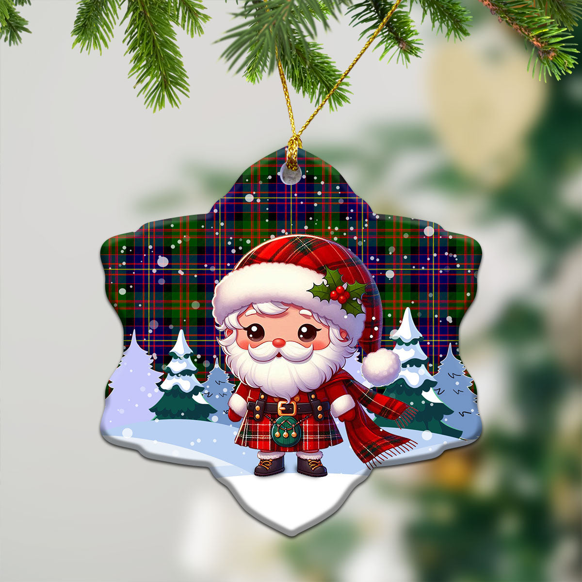 Cameron of Erracht Modern Tartan Christmas Ceramic Ornament - Santa Claus In Kilt Style