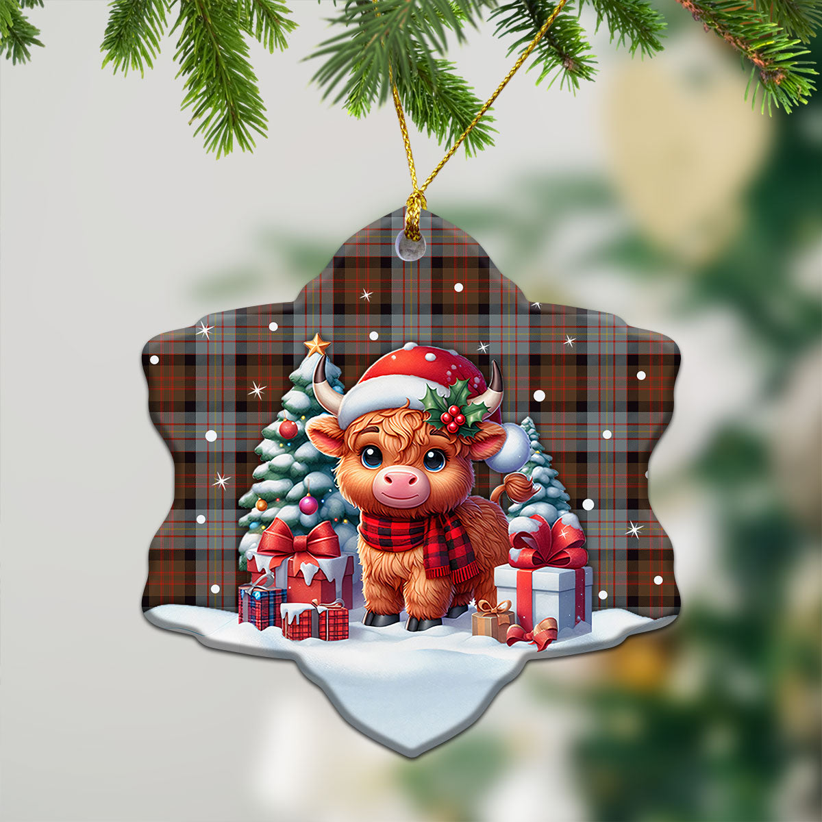 Cameron of Erracht Weathered Tartan Christmas Ceramic Ornament - Highland Cow Winter Style