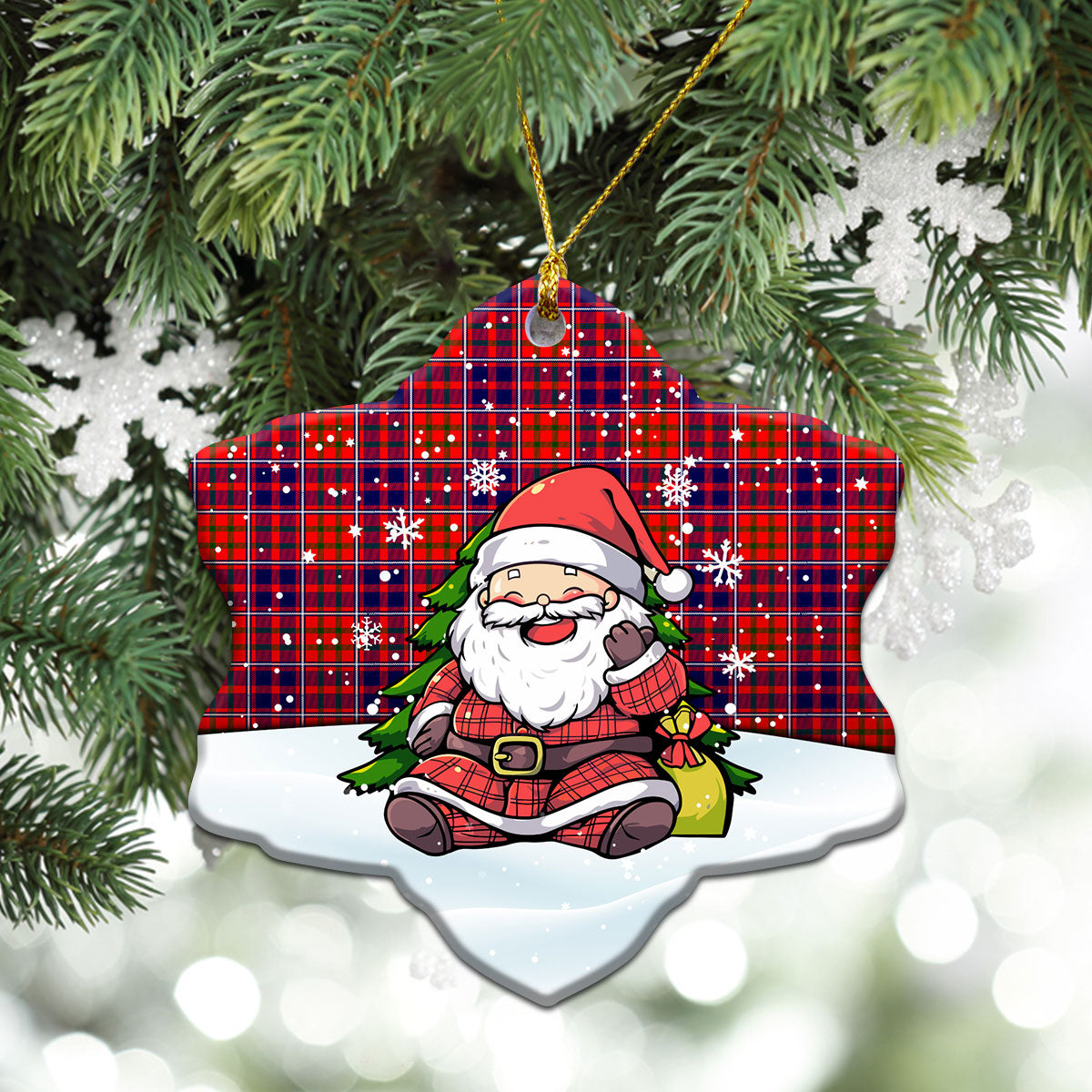 Cameron of Lochiel Modern Tartan Christmas Ceramic Ornament - Scottish Santa Style