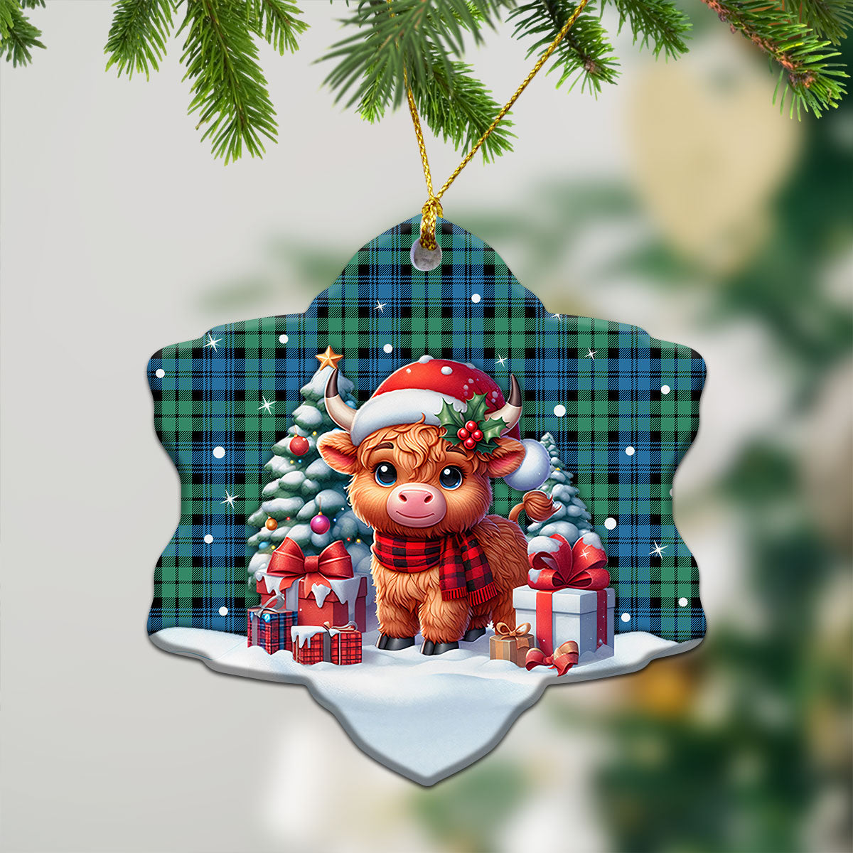 Campbell Ancient 01 Tartan Christmas Ceramic Ornament - Highland Cow Winter Style