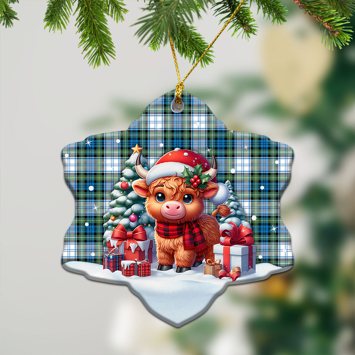 Campbell Dress Ancient Tartan Christmas Ceramic Ornament - Highland Cow Winter Style