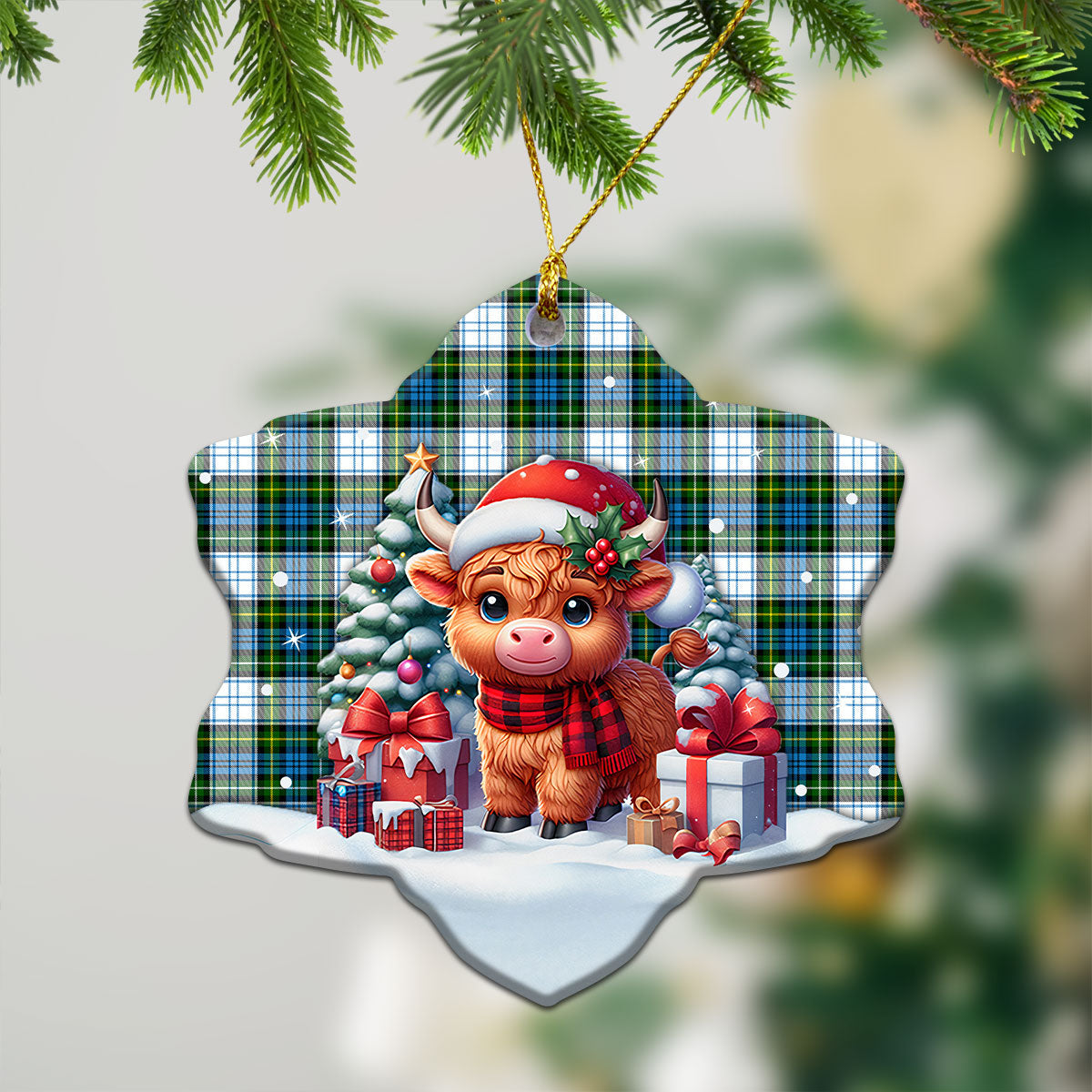 Campbell Dress Tartan Christmas Ceramic Ornament - Highland Cow Winter Style