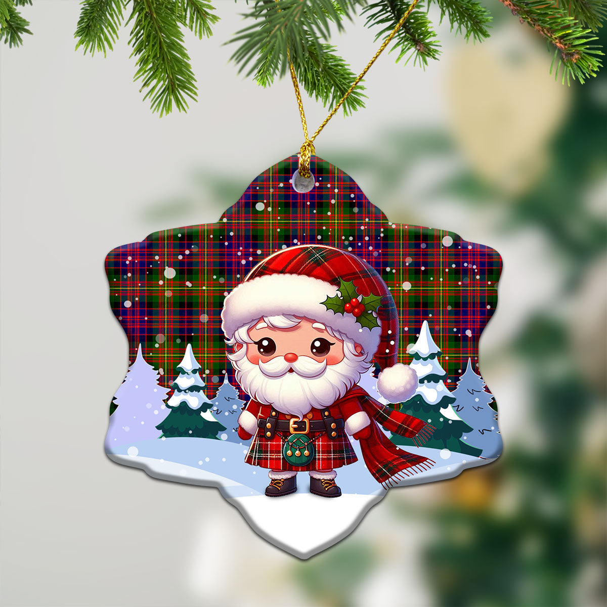 Carnegie Modern Tartan Christmas Ceramic Ornament - Santa Claus In Kilt Style