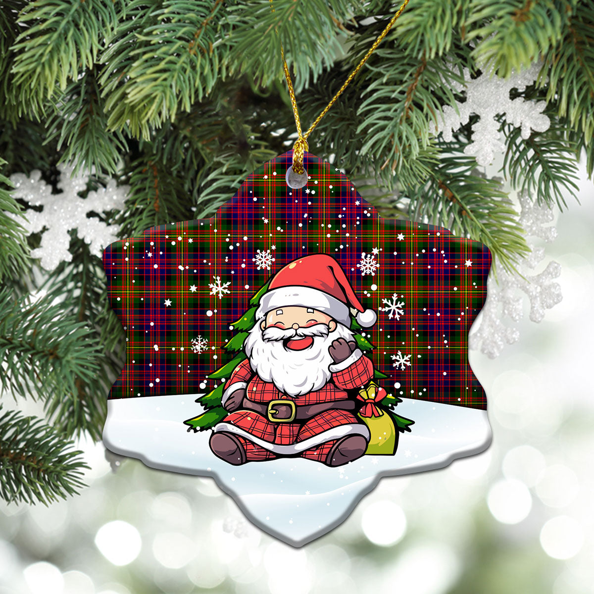 Carnegie Modern Tartan Christmas Ceramic Ornament - Scottish Santa Style