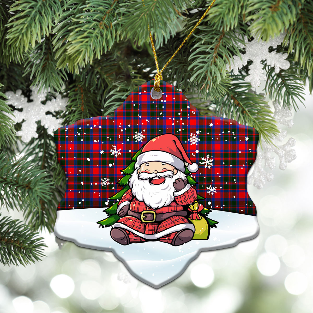 Carrick District Tartan Christmas Ceramic Ornament - Scottish Santa Style