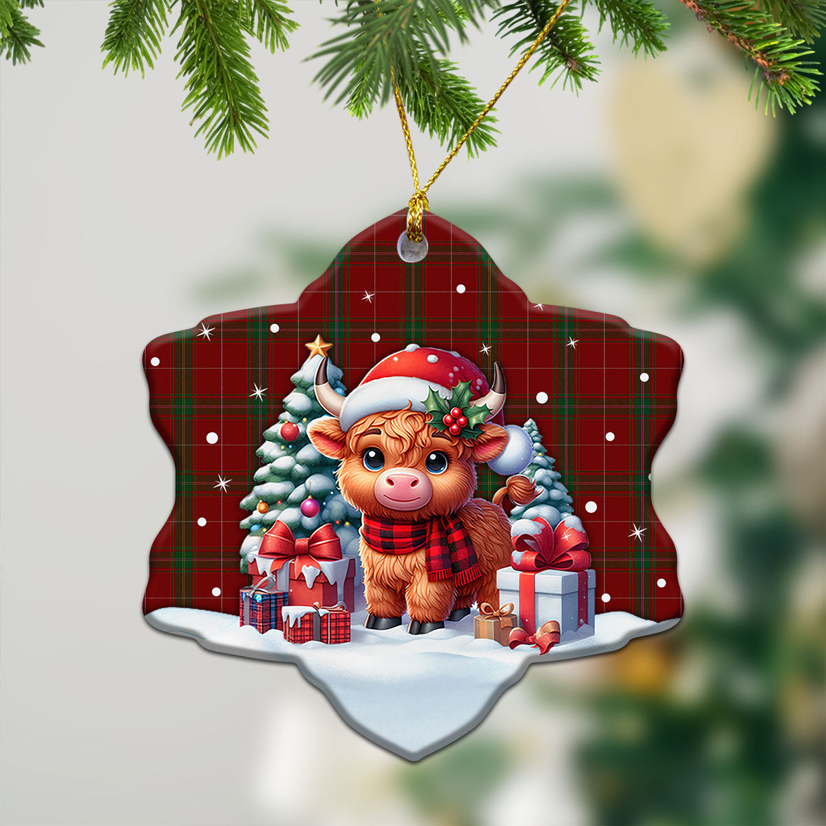 Carruthers Tartan Christmas Ceramic Ornament - Highland Cow Winter Style