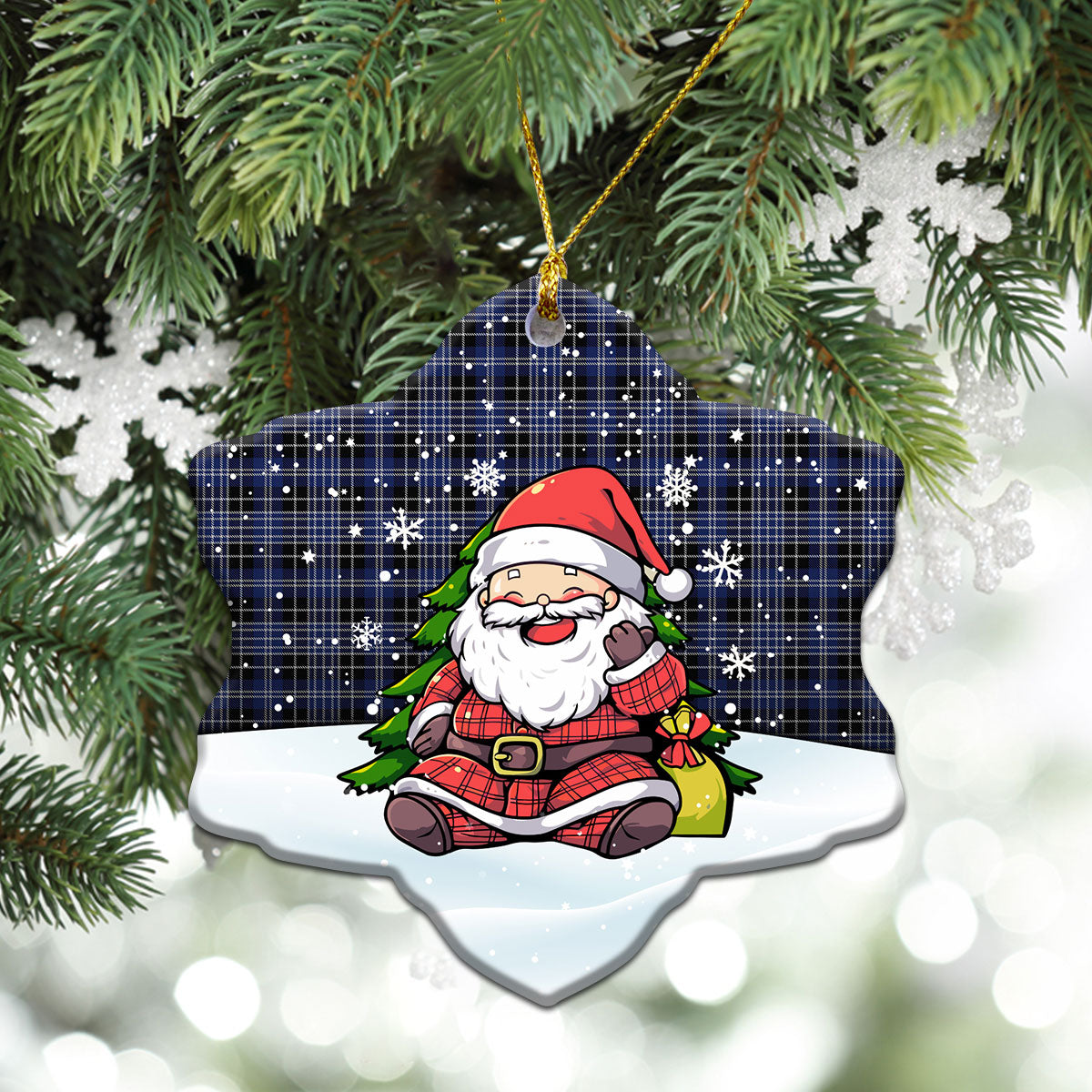 Clark Modern Tartan Christmas Ceramic Ornament - Scottish Santa Style