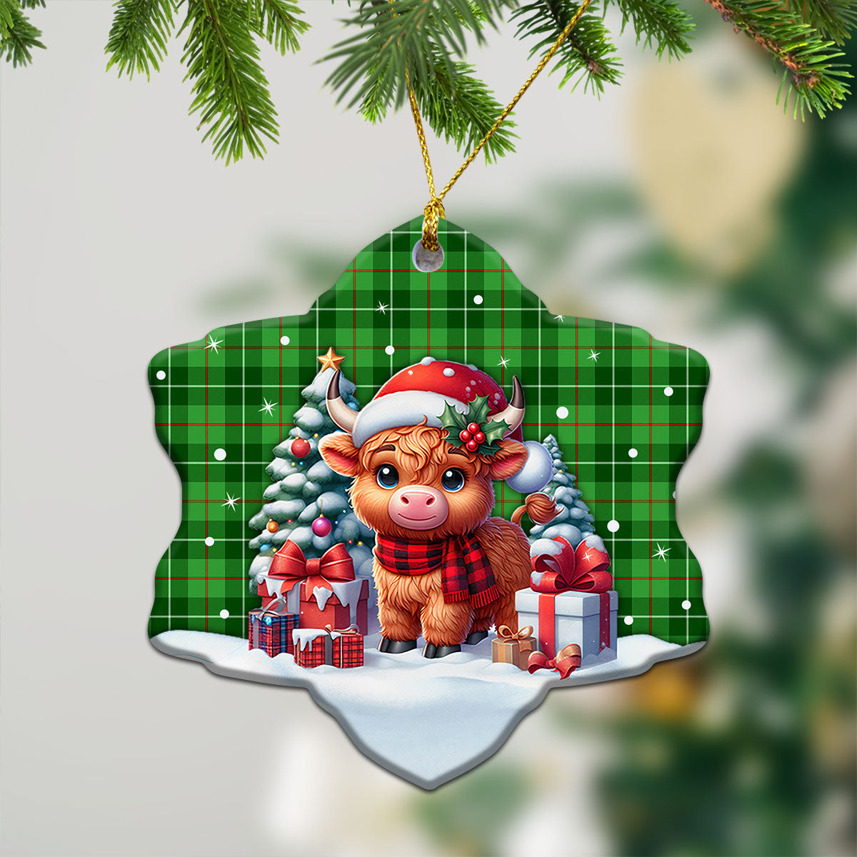 Clephan (or Clephane) Tartan Christmas Ceramic Ornament - Highland Cow Winter Style