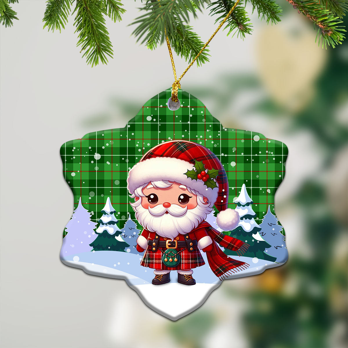 Clephan (or Clephane) Tartan Christmas Ceramic Ornament - Santa Claus In Kilt Style