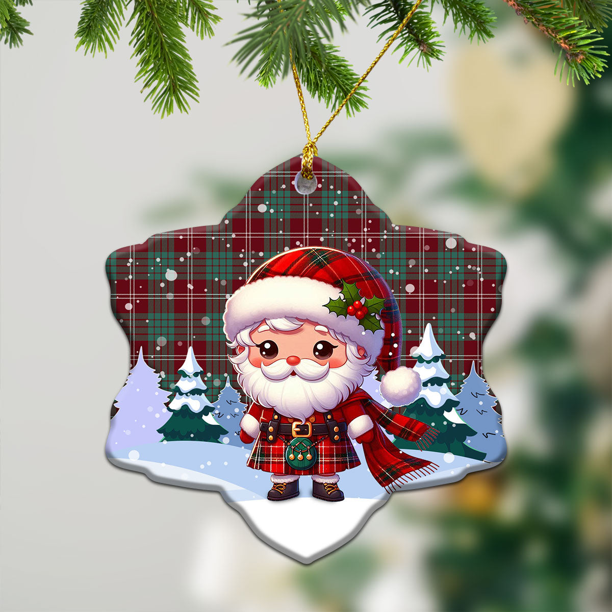 Crawford Modern Tartan Christmas Ceramic Ornament - Santa Claus In Kilt Style