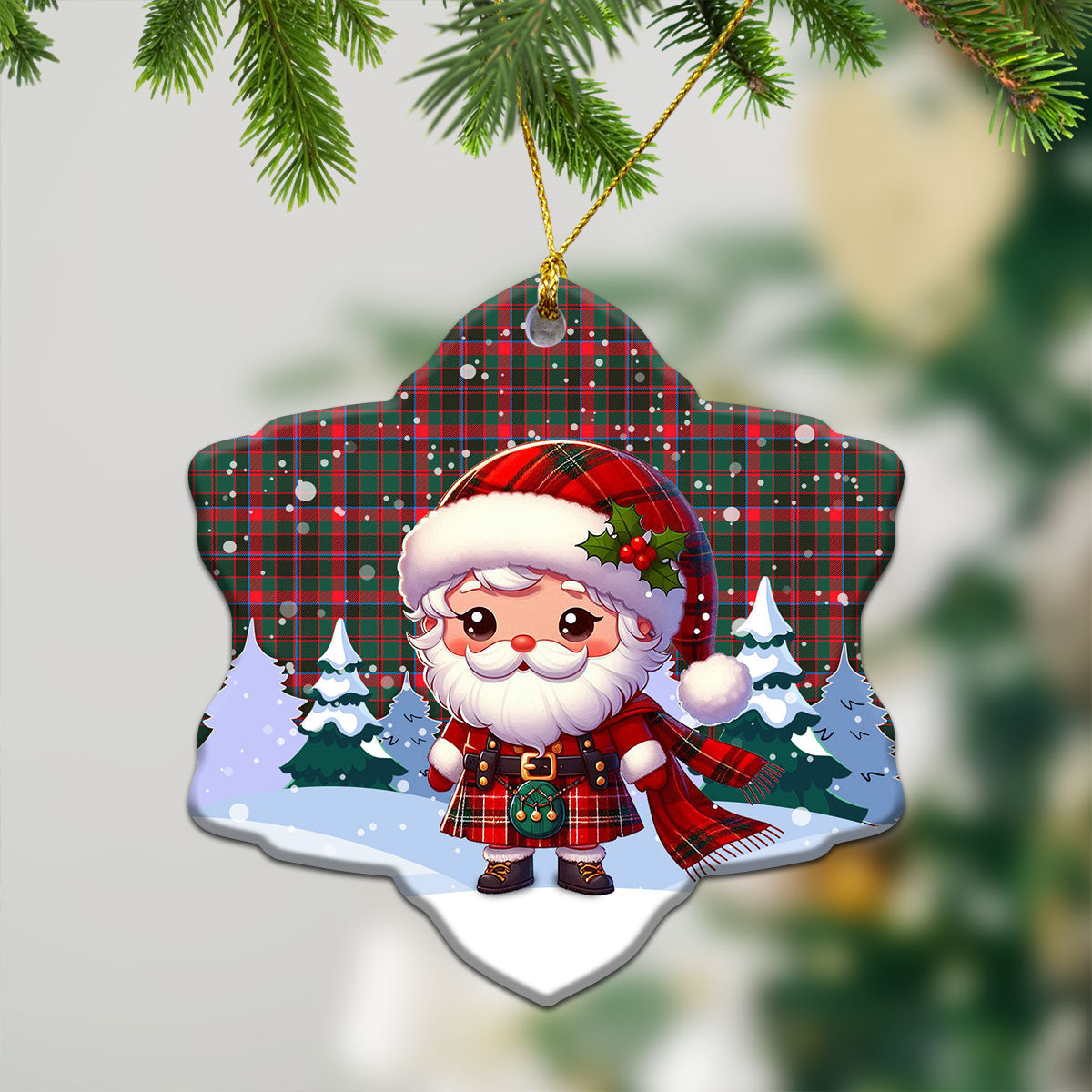 Cumming Hunting Modern Tartan Christmas Ceramic Ornament - Santa Claus In Kilt Style