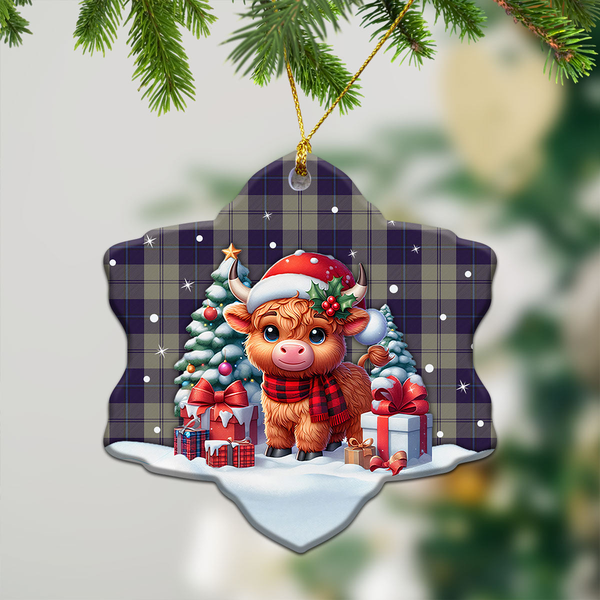 Cunningham Dress Blue Dancers Tartan Christmas Ceramic Ornament - Highland Cow Winter Style