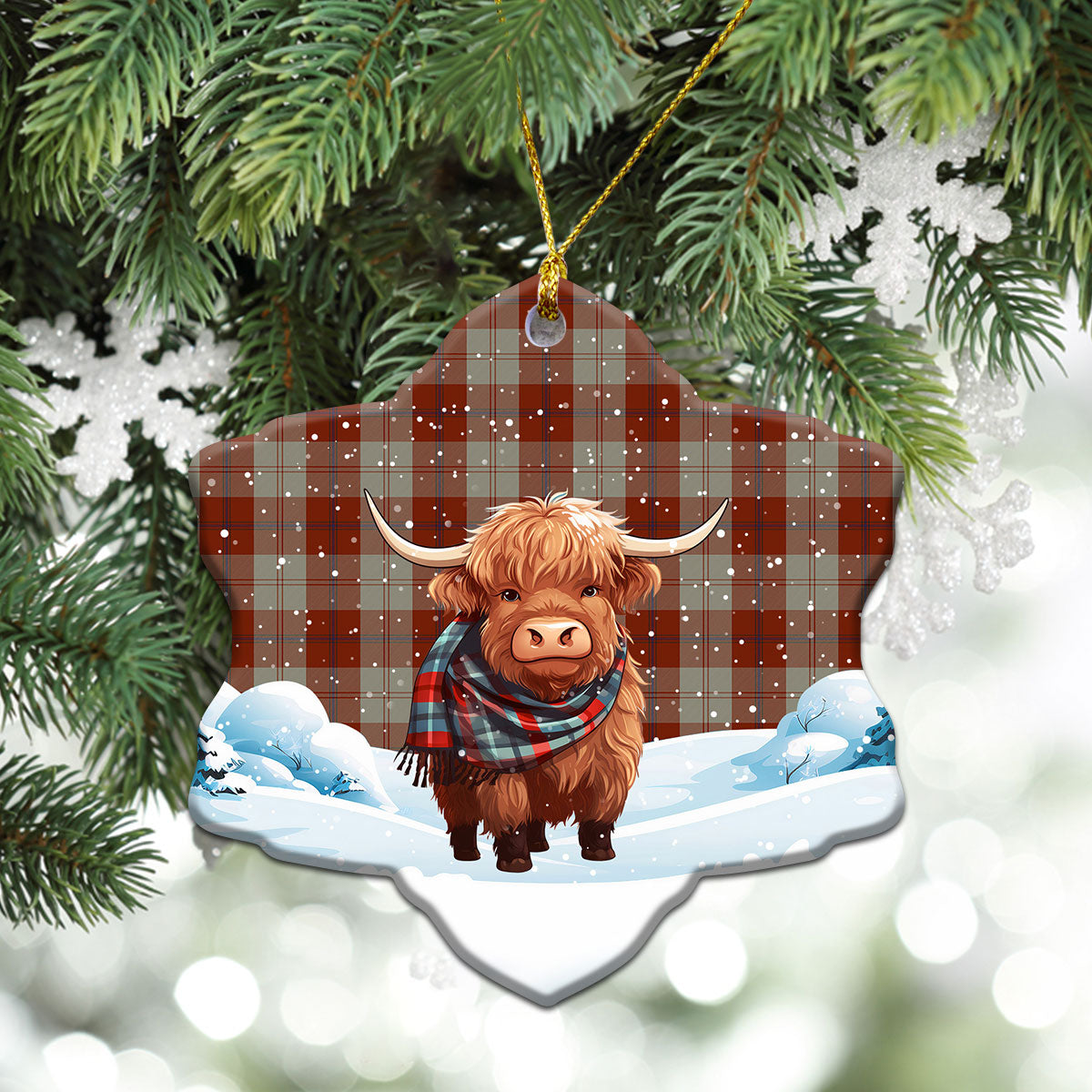 Davidson Dress Dancers Tartan Christmas Ceramic Ornament - Highland Cows Snow Style