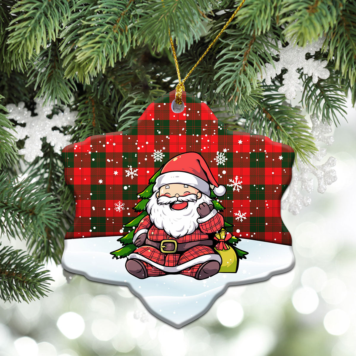 Erskine Modern Tartan Christmas Ceramic Ornament - Scottish Santa Style