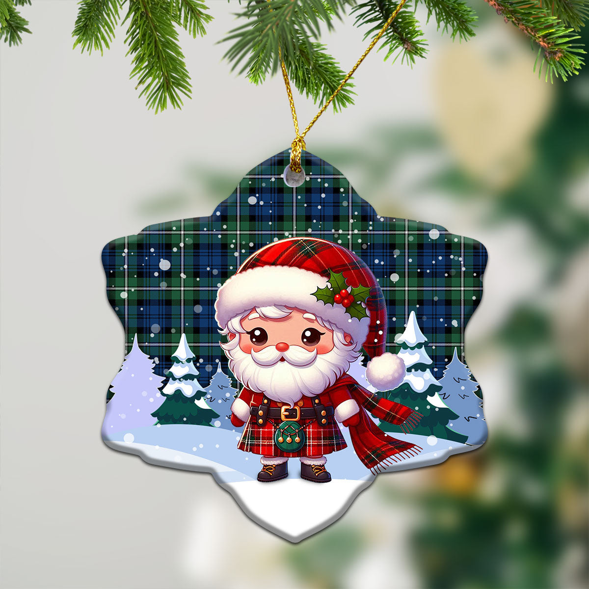 Forbes Ancient Tartan Christmas Ceramic Ornament - Santa Claus In Kilt Style