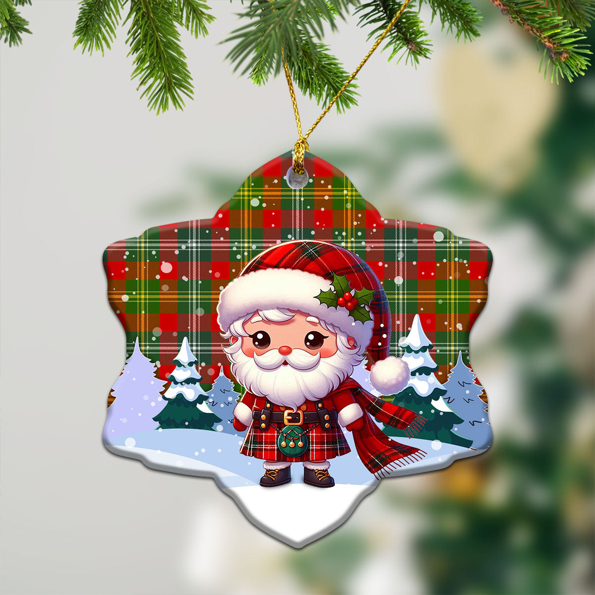 Forrester Tartan Christmas Ceramic Ornament - Santa Claus In Kilt Style