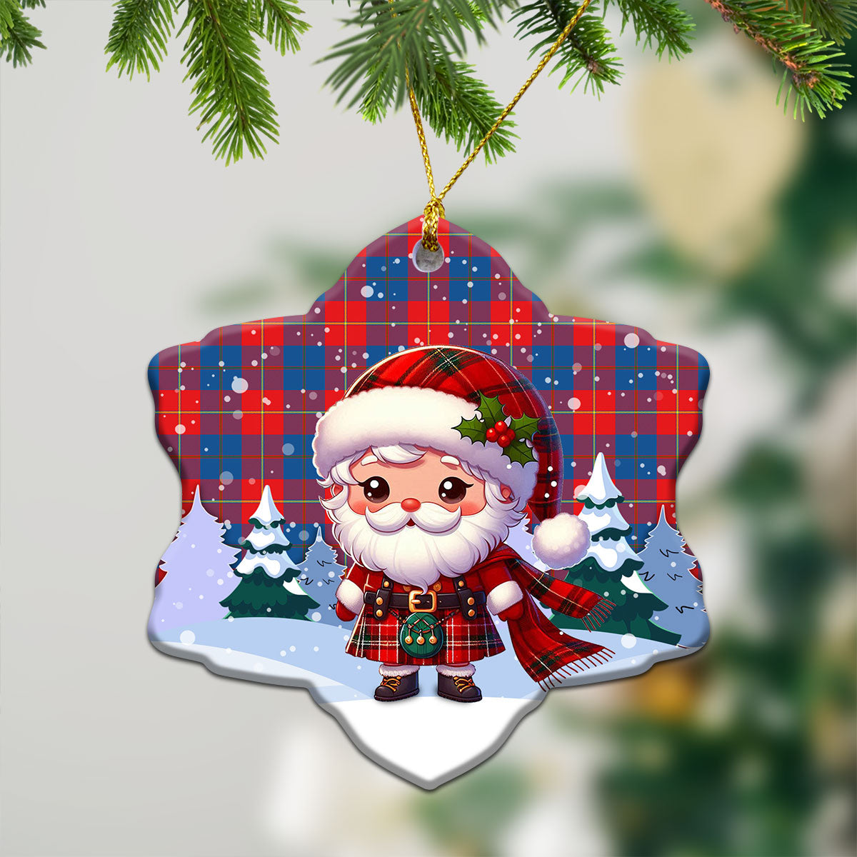 Galloway Red Tartan Christmas Ceramic Ornament - Santa Claus In Kilt Style